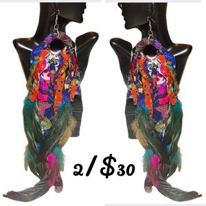 Feather Earrings 10” Handmade Boho